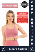 Premium Göğüs Toparlayan Sarkma Önleyen Gündelik Spor Kullanım İnce Askı Pedli Çizgili Crop Büstiyer - 1