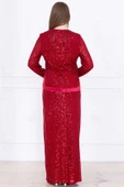 V Yaka Payetli İkili Takım 4716-Bordo - 6