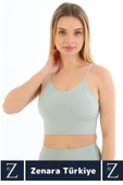 Premium Göğüs Toparlayan Sarkma Önleyen Gündelik Spor Kullanım İnce Askı Pedli Çizgili Crop Büstiyer - 2