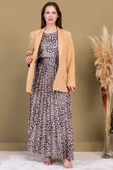 Leopar Desenli Ceketli Üçlü Takım 4715-Camel - 3