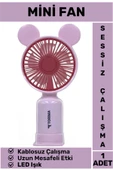 Mini Taşınabilir Fan Şarjlı 2 Kademeli Led Işıklı Sevimli Ayıcık Kulak Vantilatör Klima Soğutucu - 1