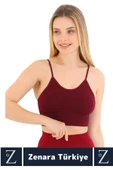 Premium Göğüs Toparlayan Sarkma Önleyen Gündelik Spor Kullanım İnce Askı Pedli Çizgili Crop Büstiyer - 2