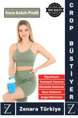 Premium Göğüs Toparlayan Sarkma Önleyen Gündelik Spor Kullanım İnce Askı Pedli Çizgili Crop Büstiyer - 1