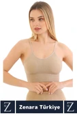 Premium Göğüs Toparlayan Sarkma Önleyen Gündelik Spor Kullanım İnce Askı Pedli Çizgili Crop Büstiyer - 2