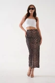Uzun yırtmaçlı ince kumaş etek leopar - 5