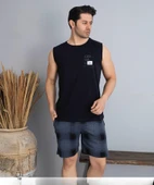 Pijamoni Erkek Bisiklet Yaka Kolsuz Şortlu Pijama Takımı 6185/7 - 1 Adet  Siyah 2XL thumbnail 1