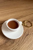 Türk Kahvesi Fincanı Anahtarlık | Gold Zincirli Mini Fincan Anahtarlığı - 1