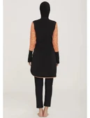 Adasea Inesa 4431 Siyah Turuncu Tam Boy  Tasarım Tesettür Mayo thumbnail 6