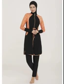 Adasea Inesa 4431 Siyah Turuncu Tam Boy  Tasarım Tesettür Mayo thumbnail 7