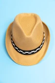 Yazlık Örgü Fedora Şapka Hardal - 1