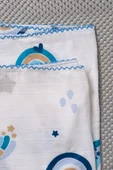 Gökkuşağı ve Yıldız Desenli Müslin Battaniye Mavi - 2