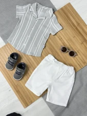 Lesson Şanel Yakalı Çizgili Erkek Yazlık 2'li Takım Gri thumbnail 6