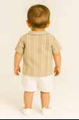 Lesson Şanel Yakalı Çizgili Erkek Yazlık 2'li Takım Bej thumbnail 2