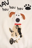 Hav Hav Baskılı Uzun Kollu Sweatshirt ve Bej Alt Eşofman Takımı Bej - 5