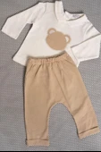 Ayıcık Nakışlı Uzun Kollu Alt-Üst Takım Krem-Bej thumbnail 1