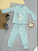 Kız Bebek Basic Eşofman Takımı Bisiklet Yaka Ribanalı Paça Uzun Kol Açık Yeşil thumbnail 1