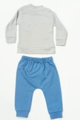 Ayıcık Nakışlı 2'li Erkek Bebek Eşofman Takımı Ribana Mavi thumbnail 2