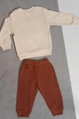 Ayıcık Nakışlı Uzun Kollu 2'li Erkek Eşofman Takımı Kahverengi thumbnail 2