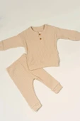 Düğme Detaylı 2'li Erkek Bebek Ribana Eşofman Takım Bej thumbnail 1
