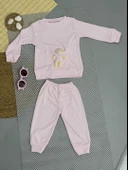 Kız Bebek Basic Eşofman Takımı Bisiklet Yaka Ribanalı Paça Uzun Kol Toz Pembe thumbnail 2