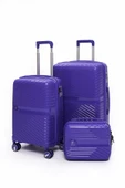 Elatae Exclusive Pro Polipropilen Kırılmaz 3'lü Valiz Seti Orta - Kabin Boy ve Makyaj Çantası Mor 5239 thumbnail 1