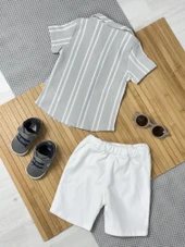 Lesson Şanel Yakalı Çizgili Erkek Yazlık 2'li Takım Gri thumbnail 2