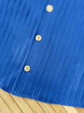 Pamela Kabartma Çizgili Gömlekli Yazlık Erkek 2'li Takım Mavi thumbnail 6