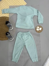 Kız Bebek Basic Eşofman Takımı Bisiklet Yaka Ribanalı Paça Uzun Kol Açık Yeşil thumbnail 2