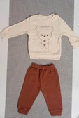 Ayıcık Nakışlı Uzun Kollu 2'li Erkek Eşofman Takımı Kahverengi thumbnail 1