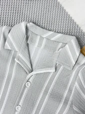 Lesson Şanel Yakalı Çizgili Erkek Yazlık 2'li Takım Gri thumbnail 3