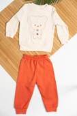 Ayıcık Nakışlı Uzun Kollu 2'li Erkek Eşofman Takımı Turuncu thumbnail 1