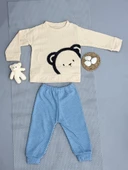 Ayıcık Desenli Erkek Bebek Eşofman Takımı Mavi thumbnail 2