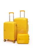 Elatae Exclusive Pro Polipropilen Kırılmaz 3'lü Valiz Seti Orta - Kabin Boy ve Makyaj Çantası Sarı 5239 thumbnail 1
