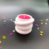 Byr Beyaz Vazolu Pembe Dekoratif Mum 3D - 3