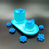 Byr Dekoratif Mavi Vazo + 2'li Mum Seti 3D - 1
