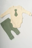 Kravat Desenli Ribana Badili Çıtçıtlı 2'li Erkek Bebek Takımı Krem & Yeşil - 2