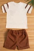 Kısa Kollu Çizgili Ayıcıklı Şortlu Takım Kahverengi thumbnail 2