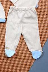 Unısex Şapkalı Bebek Zıbın Takım Bej & Turkuaz - 3