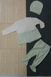 Salopet Askılı 3'lü Kız Bebek Zıbın Takımı  Mint Yeşil thumbnail 2