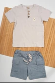 Düğme Detaylı Cepli Tişört ve Cepli Şortlu Erkek Takımı mavi thumbnail 1