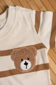 Kısa Kollu Çizgili Ayıcıklı Şortlu Takım Açık Kahverengi thumbnail 3