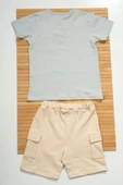 Düğme Detaylı Cepli Tişört ve Cepli Şortlu Erkek Takımı Turkuaz thumbnail 2