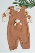 Ayıcık Aksesuarlı Çıtçıtlı Erkek Bebek Tulum Takımı Kahverengi - 2