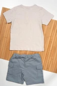 Düğme Detaylı Cepli Tişört ve Cepli Şortlu Erkek Takımı mavi thumbnail 2