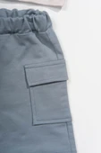Düğme Detaylı Cepli Tişört ve Cepli Şortlu Erkek Takımı Gri & Mavi thumbnail 5