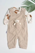 Ayıcık Aksesuarlı Çıtçıtlı Erkek Bebek Tulum Takımı Bej - 1
