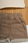 Düğme Detaylı Müslin Erkek Bebek 2'li Yazlık Takım Bej & Kahve - 4