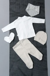 Çizgili Yelekli 5'Li Erkek Zıbın Bej & Beyaz thumbnail 2