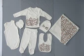 Leopar Desenli 7'li Kız Bebek Zıbın Takımı Krem - 1