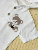 Ayıcık Baskılı Kapüşonlu Müslin Erkek Çizgili Şortlu Yazlık Takım Kahverengi thumbnail 3